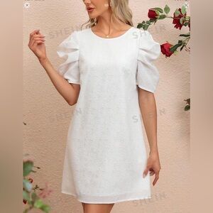 SHEIN White Puff Sleev Mini Dress Size Medium